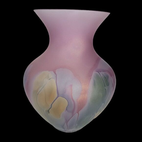 Vintage Nouveau Art Glass Hand Painted Vase by Rueven - Picture 5 of 10